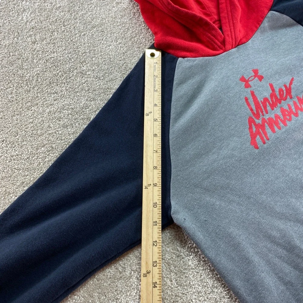 Under Armour Hoodie Youth‎ Boys XL Grey Navy Red Colorblock Logo Pullover